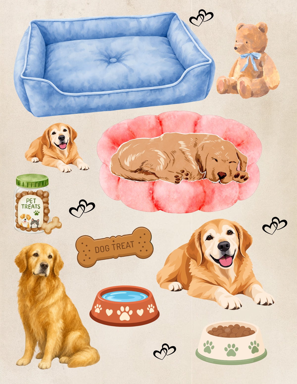 Senior Dog Cottage Garden Printable Cutouts | 3 Junk Journal Pages | Build Your Own Garden Scene