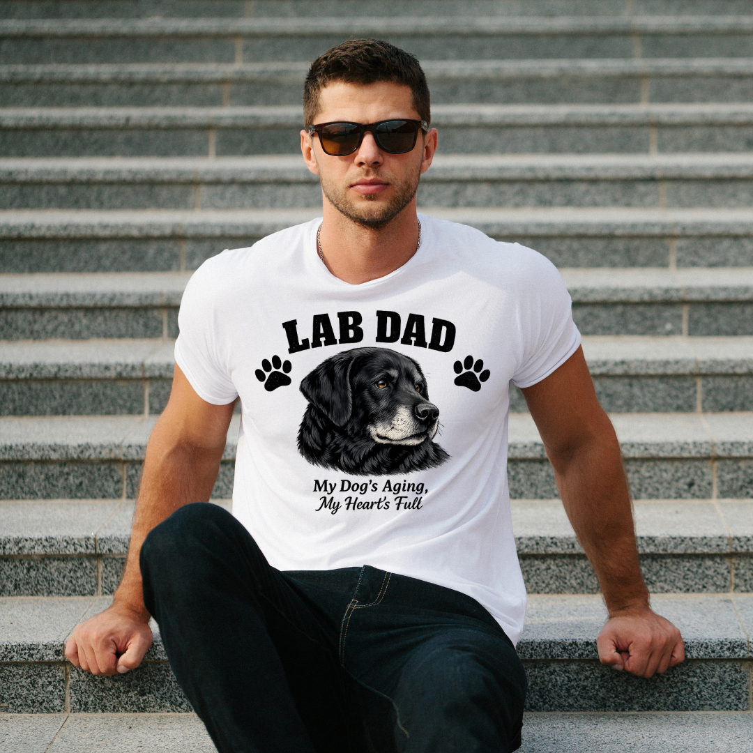 Lab Dog Aging Dog My Heart's Full — Labrador Dad Shirt, Black Lab Gift for Dog Dad, Unisex POD Tee